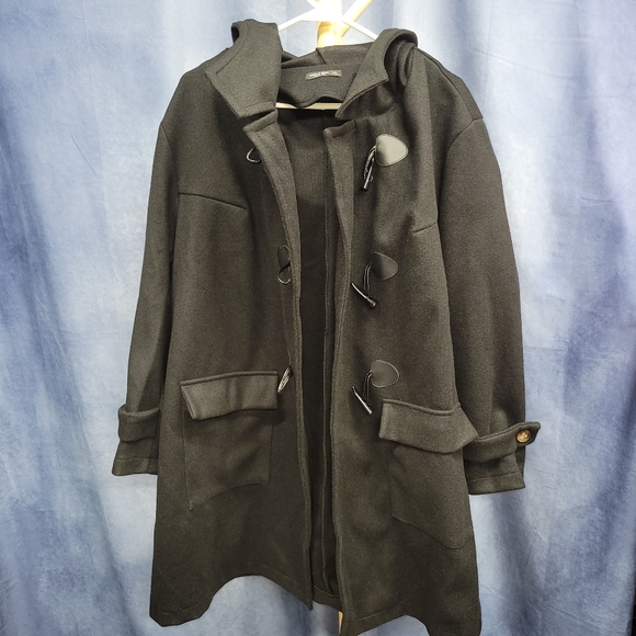 Curve Shein Black Hooded Pea Coat, 1XL, NWOT, Pockets - Picture 2 of 8